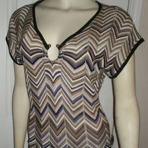 NEW CACHE sz S Brown Chevron V NECK SWEATER DRESS